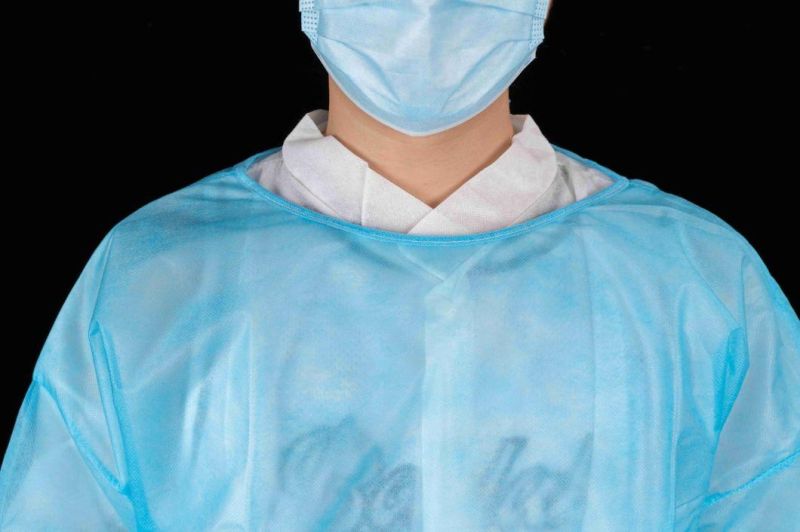 White Disposable Medical Use Non-Woven Isolation Gown with Knitted Wrist Anti-Bacterial Disposable Medical Clothing