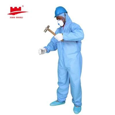 Anti Dust PP Disposable Isolation Personal Safety Hooded Medical Nonwoven Protective Hazmat Coverall Suit Long Sleeves