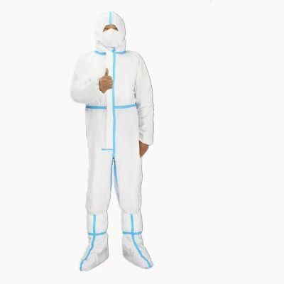 Disposable Medical Blue Sealled Microporous White Protective Coverall
