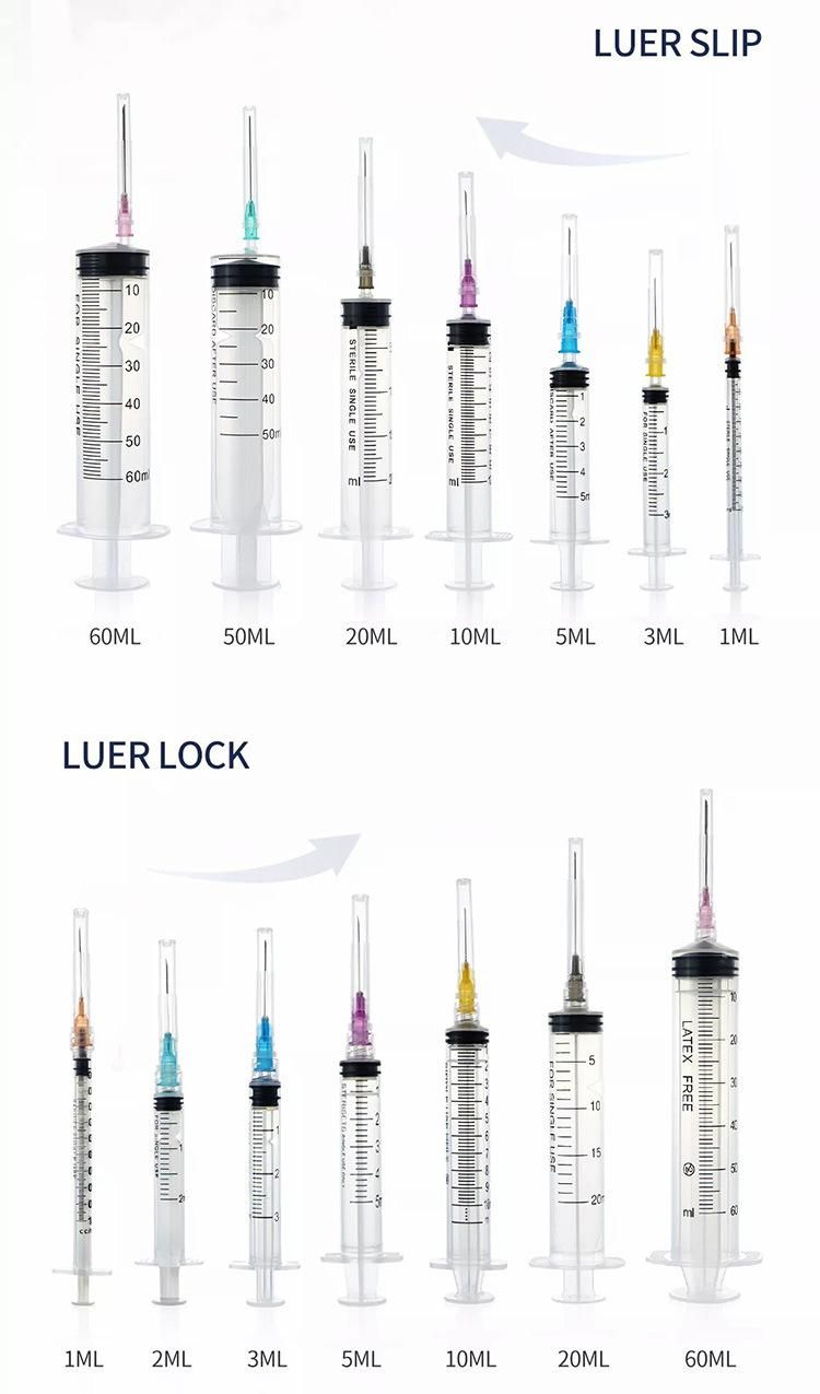 1cc 5cc 2ml 5ml 50ml 60ml 150ml 500ml Luer Lock Syringe Infusion Set Disposable Plastic Syringe