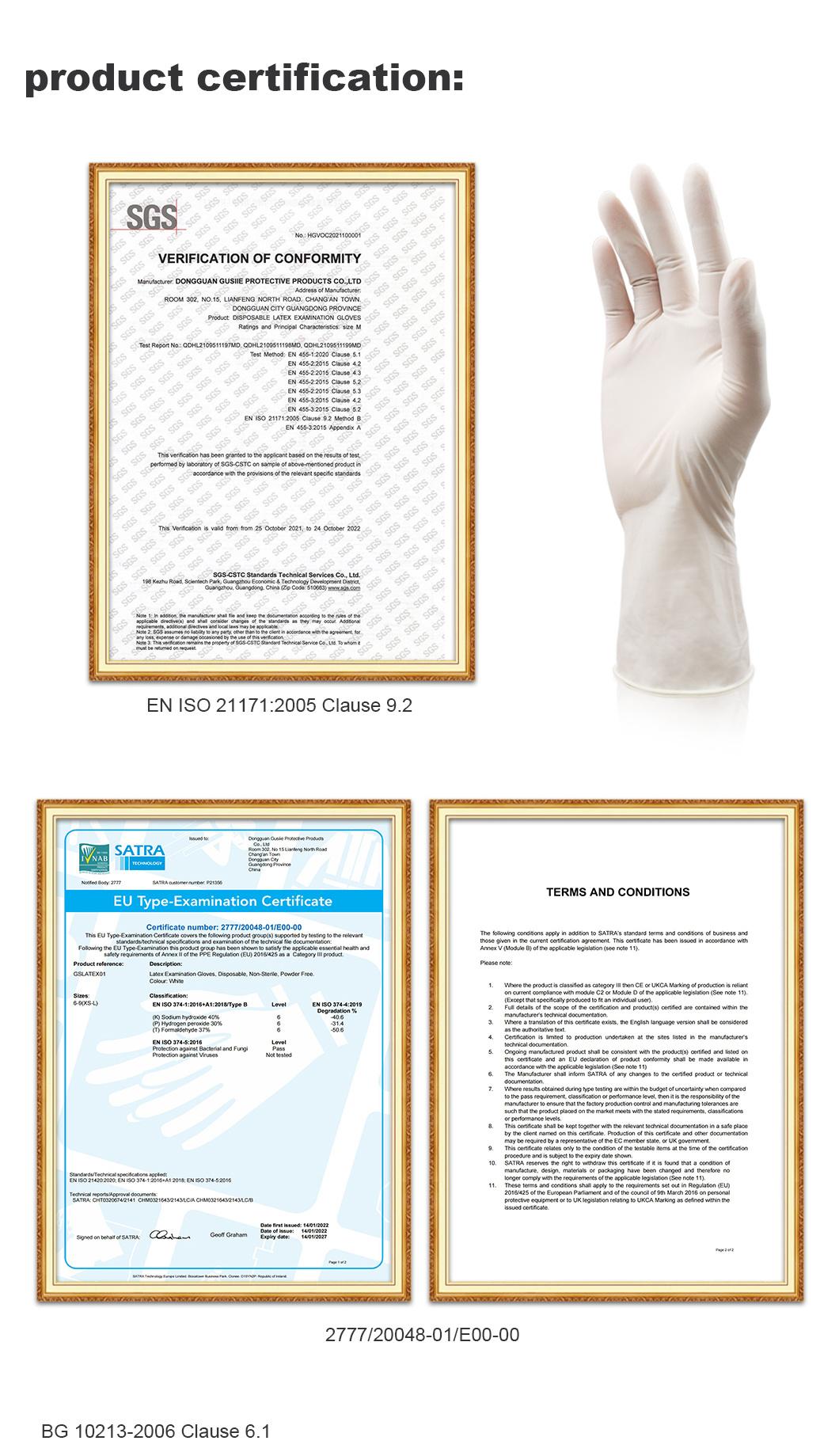 Medical Examination Safety Disposable Latex Gloves