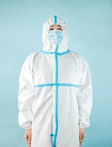 Disposable Chemical Protective Clothing Product Supply Against Splashes with Blue Strips Surgical Isolation Gown