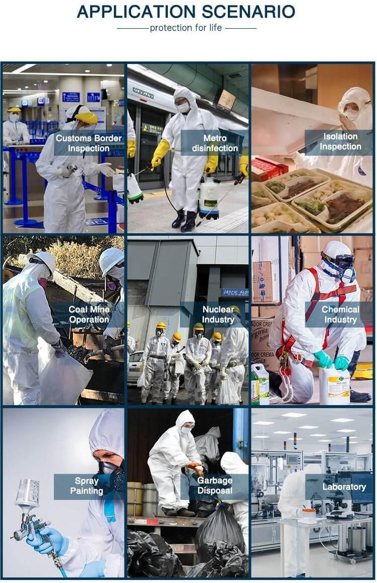 En14126 Type4b/5b/6b Taped Seam Green Color Microporous Disposable Protection Safety Wokwear Hazmat Medical Coverall