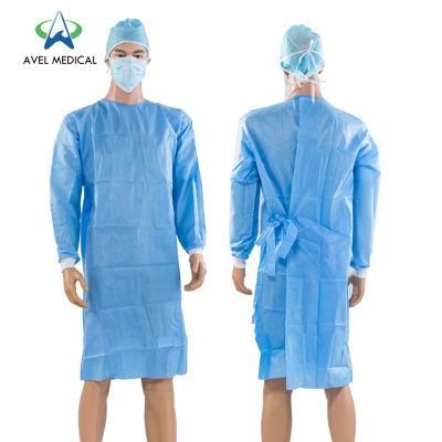 Disposable Protective Isolation Surgical Gown for Patient Hospital with Long Sleeves with Thumps