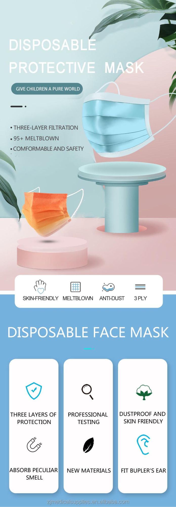 Manufacturers Supply Disposable Color Masks Non-Woven Fabric Three-Layer Face Mask