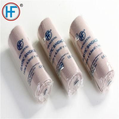Mdr CE Approved Soft Woven Skin Color Elastic Bandage Wrapmetal Clip Fasteners Hypoallergenic Compression Roll for Sprains &amp; Injuries