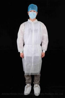 White Disposable Medical Use Non-Woven Isolation Gown with Knitted Wrist Anti-Bacterial Disposable Medical Clothing