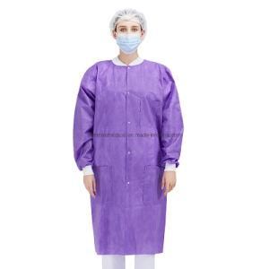 Disposable PP 35GSM Blue Lab Coat with Knit Collar and Cuff