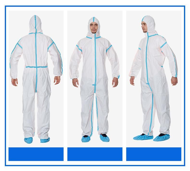 Disposable Type 5/6 Protective Coverall Suit with Tapes Seams and Hood