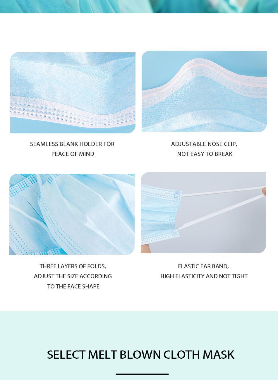 High Quality High Performance Disposable 3 Layer Adult Anti Dust Pm2.5 Virus FDA 510K CE En14683 Approved Non-Woven Fabric Blue Medical Face Mask