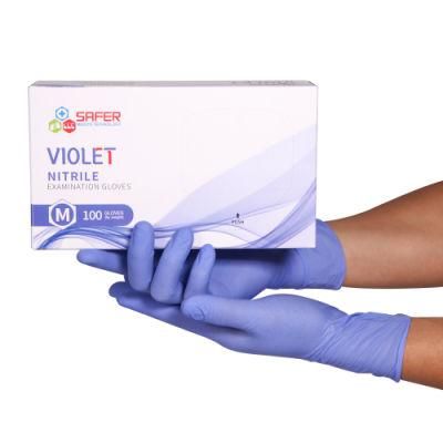 Violet Blue Dental Medical Disposable Nitrile Gloves Examination Latex Free