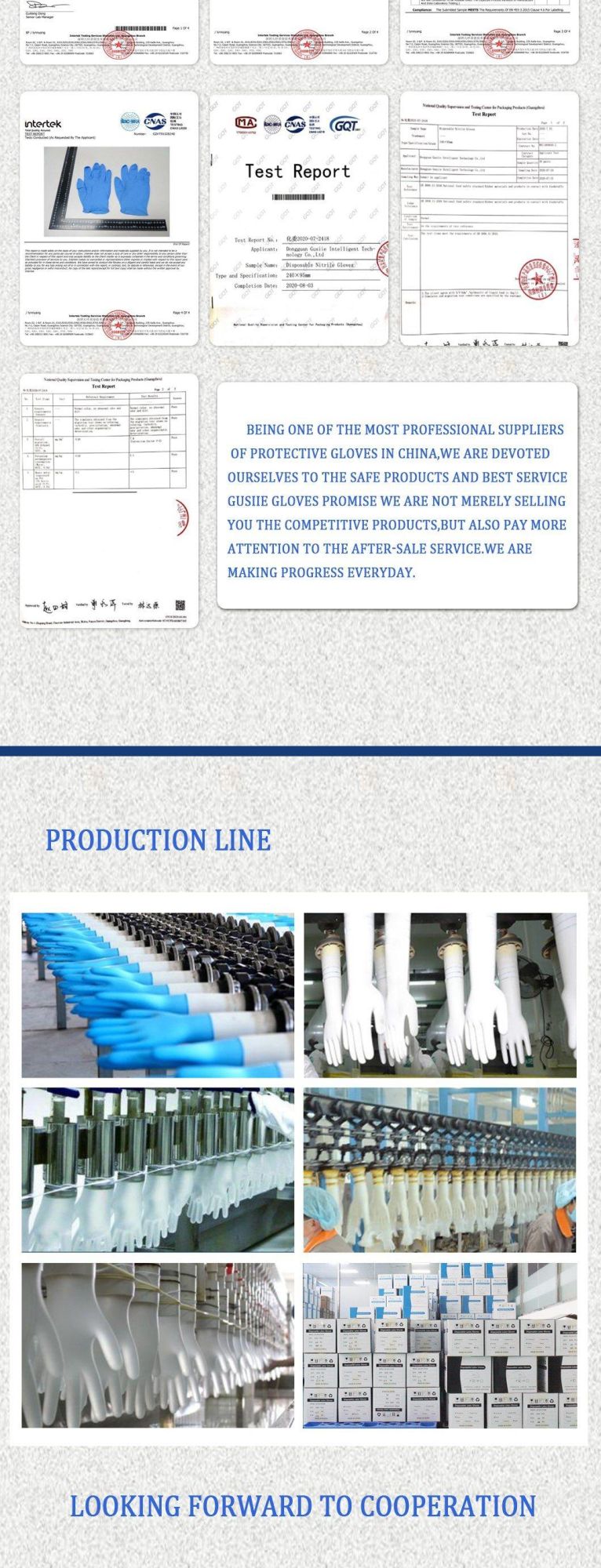 Disposable Examination Nitrile Gloves 100% L/C Sign with Factory