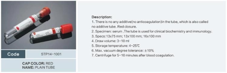 Hospitla Disposable Medical Vacuum Tube Vacuum Blood Collection Tube