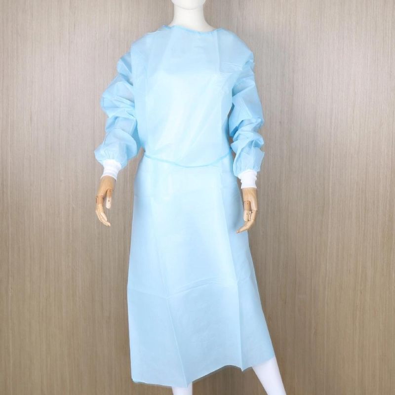 40G/M2 Knitted White Cuff Medical Level 2 Isolation Gown PP+PE Isolation Gown