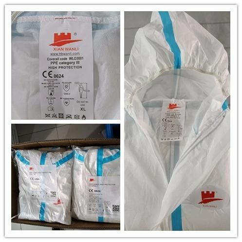 Disposable Anti-Static Coverall Catiii Type 4/5/6 En14126 Breathable Protection Coverall