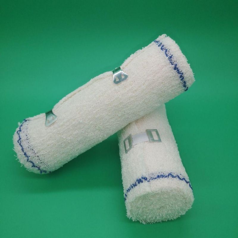 Surgical Bandage Cotton Crepe Elastic Natural Color with Blue Line