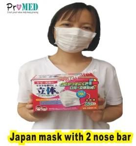 Japan market use SMS/PP/ES 2/two/, 2 nose strip, 2 nose clip Nonwoven Disposable Face Mask with Double Nose Bar
