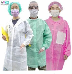White/Blue/Yellow/Pink Safety Medical/Industry/Protective lab coat, SBPP/SMS/Nonwoven Disposable white lab coat with zipper in front