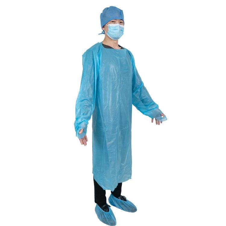 Medical Consumables Blue Waterproof Isolation Gown CPE Plastic Gown Visitor Gown for Hospital