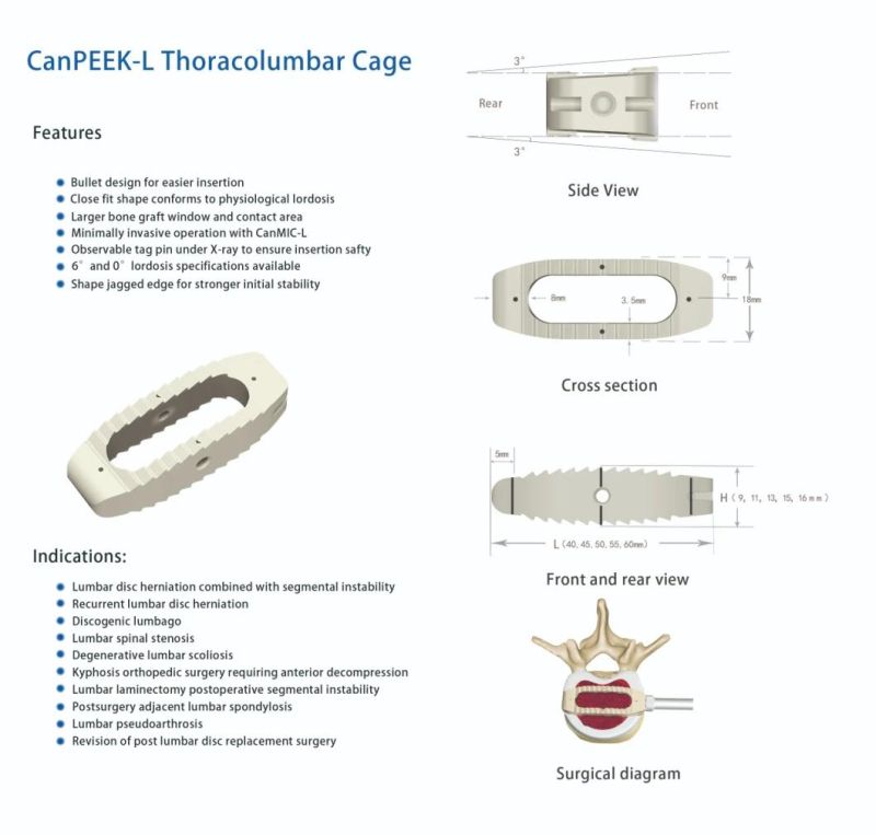 Canwell Tlif Spinal Peek Cage, Lumbar Interbody Fusion Cage