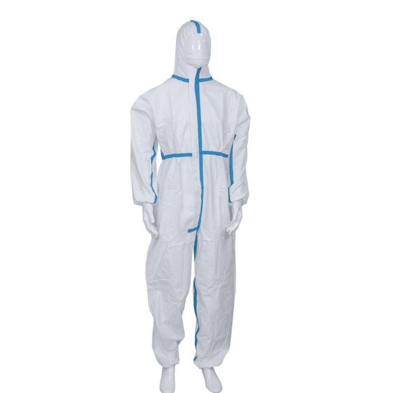 China Wholesale Type4/5/6 Dispsable Blue Tape Protective Coverall Waterproof Full-Body Gown