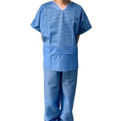 Waterproof Disposable Non Woven Nursing Short Sleeves Uniforms Easy-Breath SMS Suit Twosie