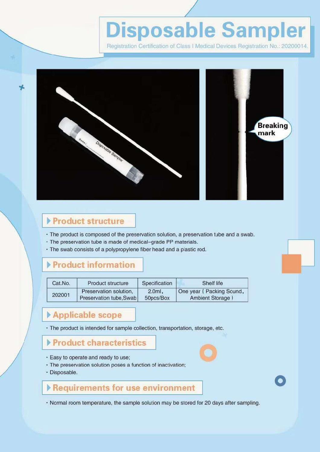 Disposable Flocked Nasal or Oral Swab Samplers