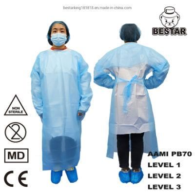 AAMI PB70 Level 1/2/3 Disposable Protective CPE Gown with Thumb Loop or Elastic Band at Wrists