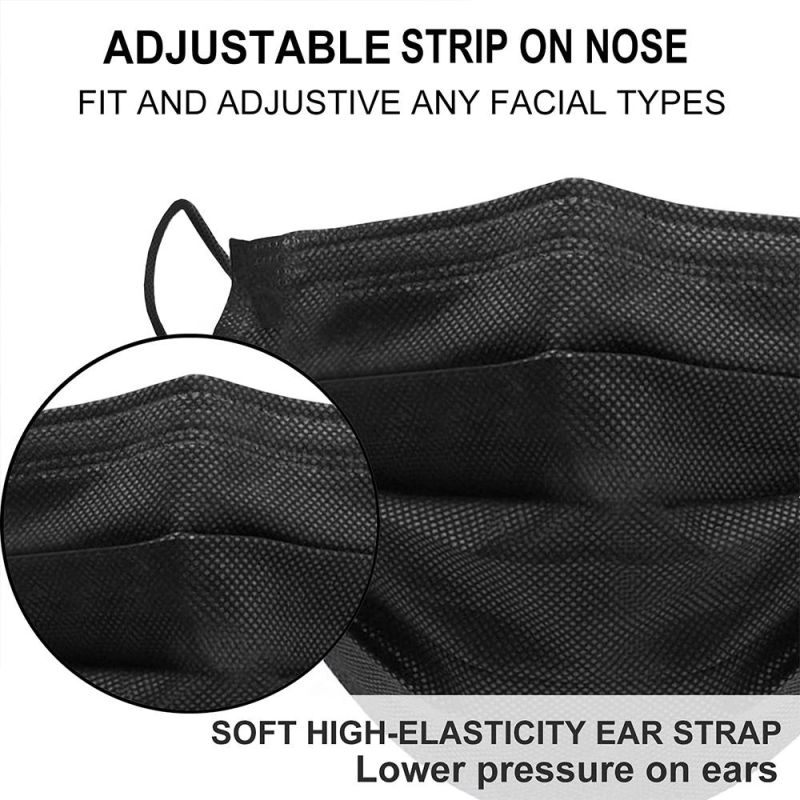 Hospital Antibacterial Medical Masks Fashion Factory Outlet 3ply Ear-Loops Breathable Disposable Medical Black Face Mask for Europe