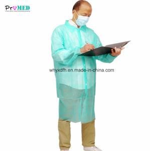 CE,ISO13485 qualified Economic Disposable nonwoven lab coat, SBPP/PP lab coat, visitor coat with snaps, no pocket