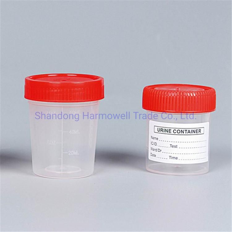 Good Price Red Screw Cap 60ml Stool Sample Cup with Label