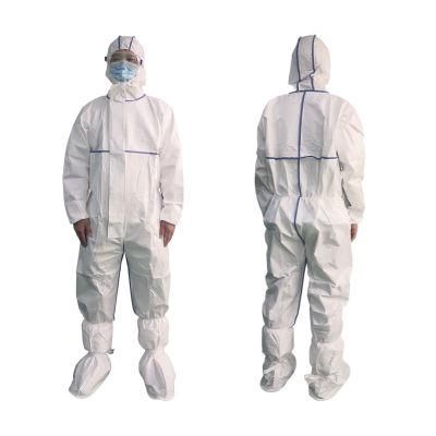 Waterproof Hooded Industrial Coveralls 55-65GSM Microporous with Blue Stripe Coveralls