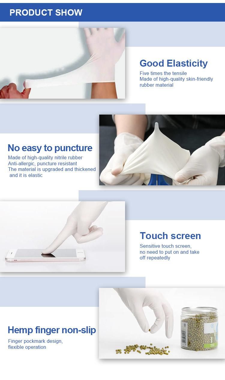 Hot-Selling Powder Free White Nitrile Disposable Hand Gloves for Medical