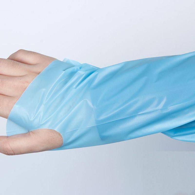 High Quality ISO CE Medical Disposable Apparel CPE Thumb Hook Gown Blue