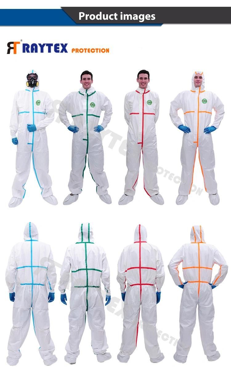 Disposable Type4/5/6 Coverall Nonwoven SMS Heat Sealed Tapes Protective Wear Clothing En1073