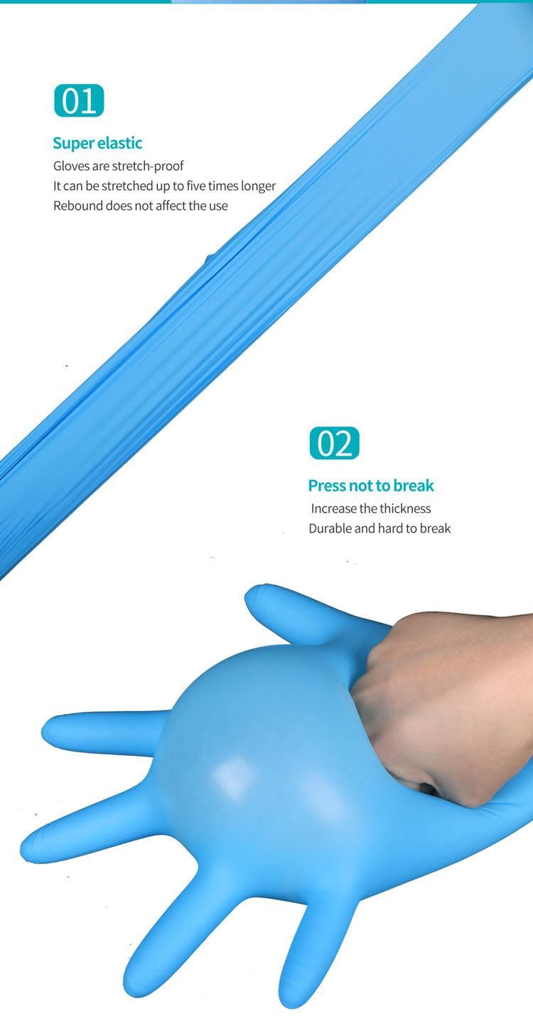 Disposable Medical Powder Free Household Examination Blue Nitrile Gloves