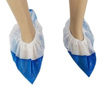 Heavy Weight One-Time Use Blue White Color Handmade Antistatic Dust Free Work Shop CPE Coated Non Slip Shoe Covers