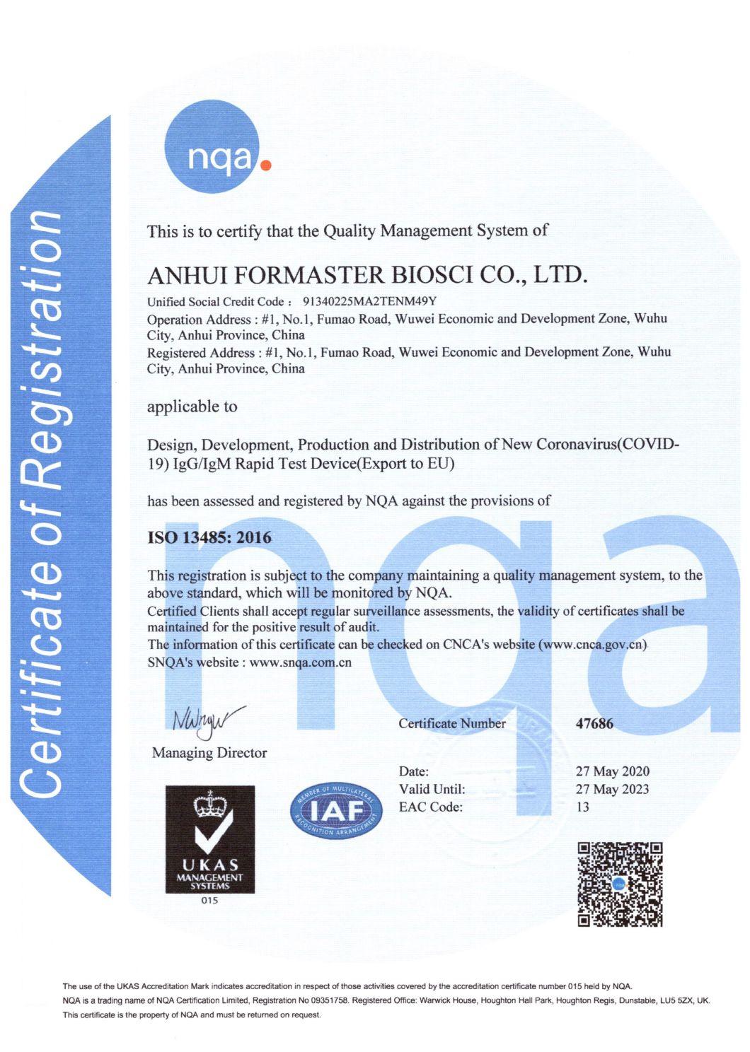 Painless Testing Plastic Disposable Rapid Medical Diagnosis Antigen Saliva Test for 1 Person with CE Certificate