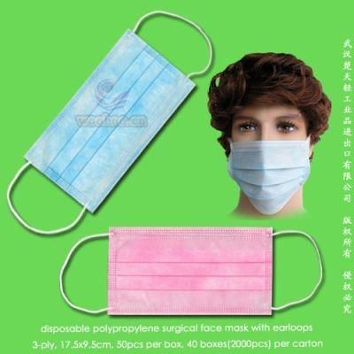 Disposable 1-Ply 2-Ply 3-Ply Safety Face Mask with Elastic Ear-Loops