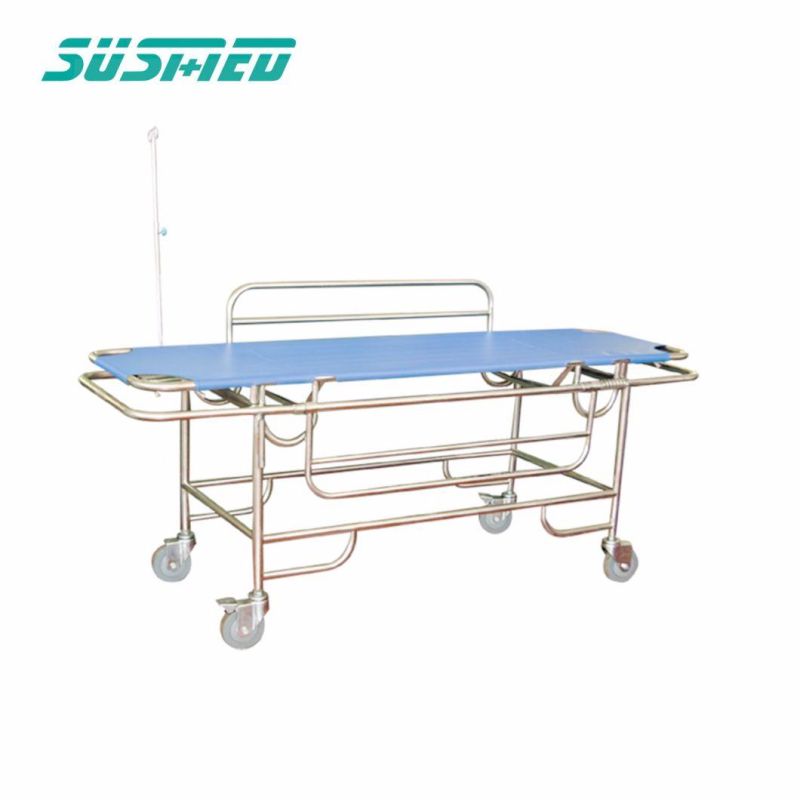 Widely Use to Transfer Patients Stainless Steel Stretcher with Two Big Casters