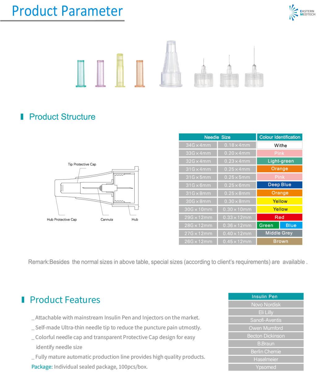 Needle Factory Made Disposable Insulin Pen Needle with Different Needle Sizes