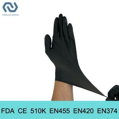 510K En455 Black Color Powder Free Disposable Nitrile Examination Gloves