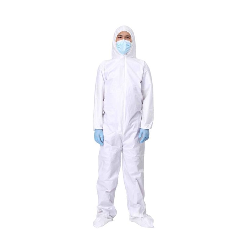 White Polypropylene Nonwoven Type 4/5/6 Waterproof Safety Non Woven SMS Microporous Protection PPE Suit Disposable Coverall