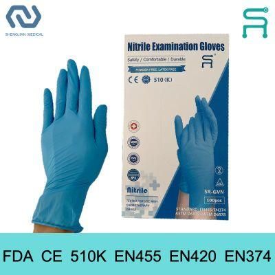 Fast Delivery 510K En455 Powder Free Disposable Nitrile Examination Gloves
