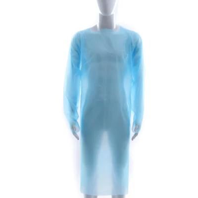 Hot Sale Blue Disposable Waterproof Plastic Apron CPE Isolation Gown