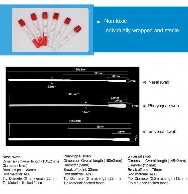 Vtm Swab Solution Tube Media Nylon Swab Stick Sample Transport Medium Kit