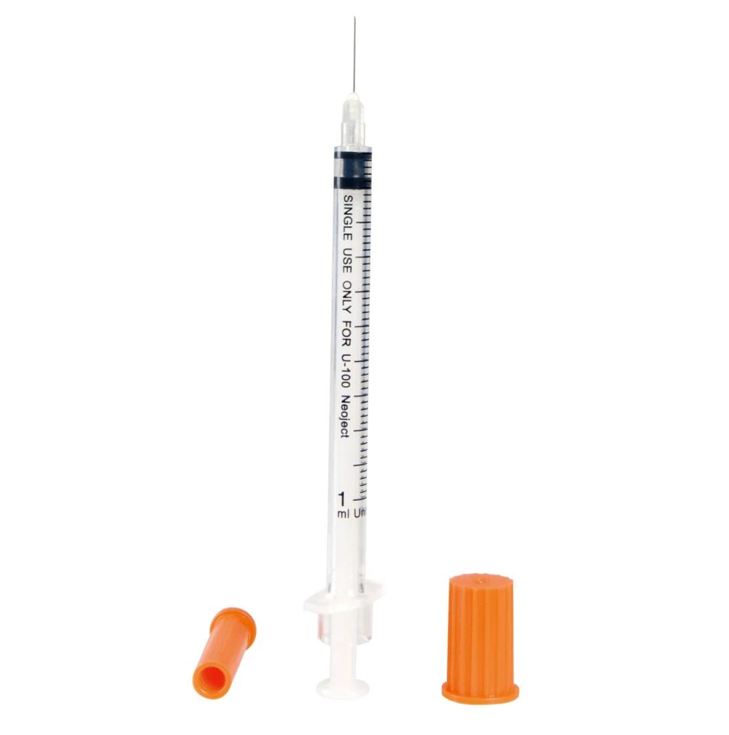 Wego Factory Wholesale Red Cap 1ml Plastic Disposable Insulin Syringe with Needle