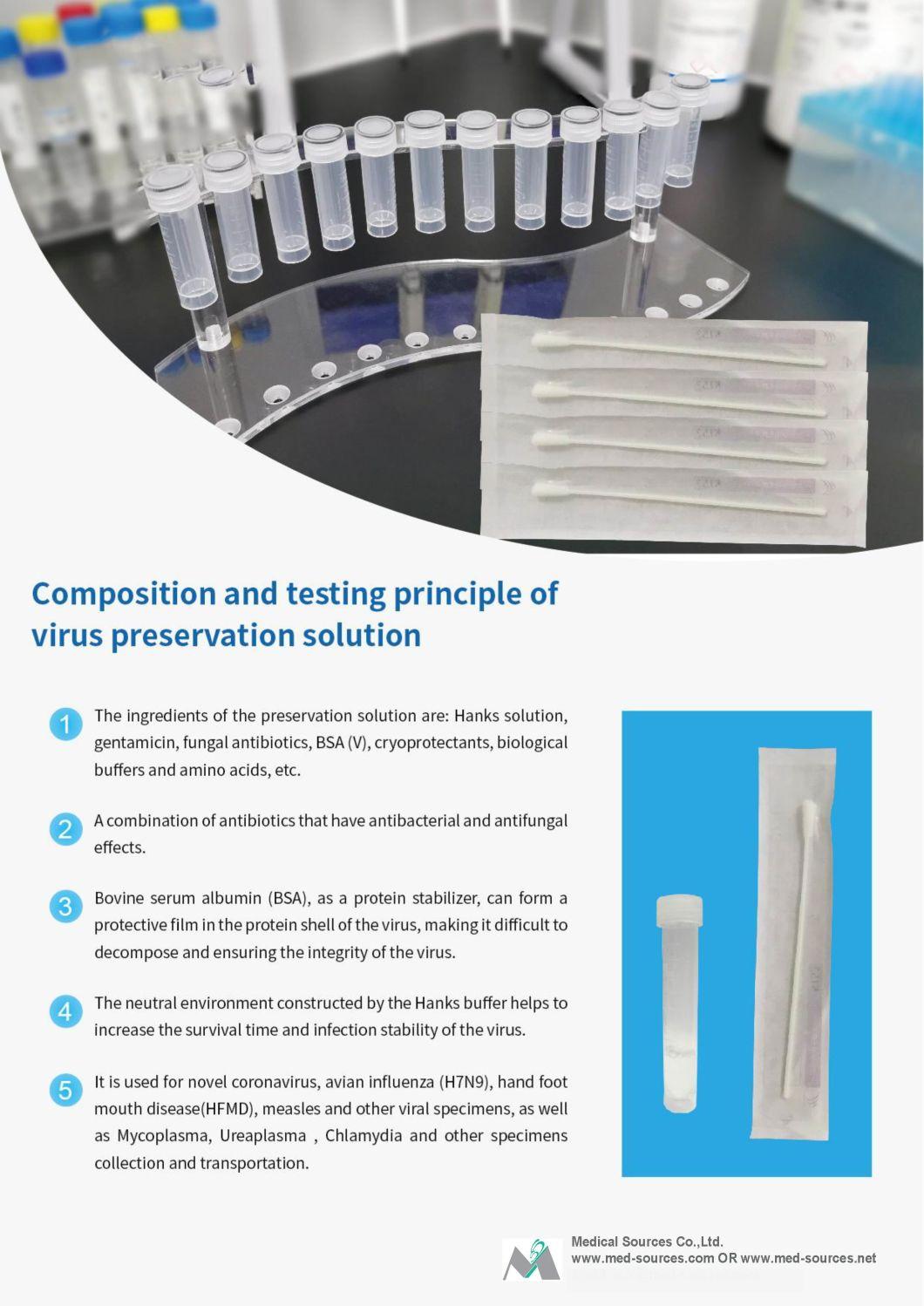 Disposable Virus Flocked Sample Transport Medium Oral or Nasal Sampling Swab