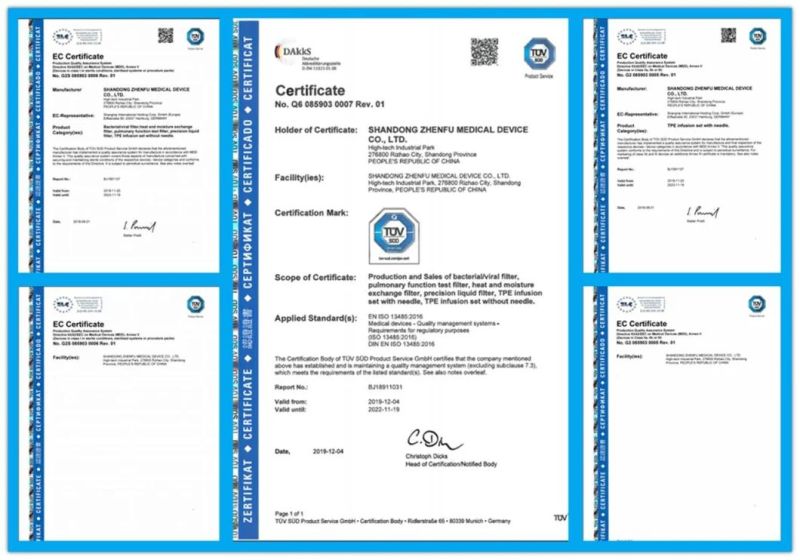 Plastic Ethylene Oxide Sterilization Zhenfu Tracheostomy Hme Bacterial Viral Filter