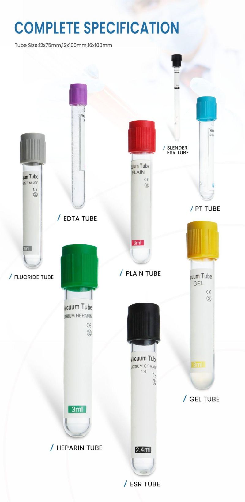 2021 Hot Sale Medical Disposable Vacuum Tube Plain/EDTA/Gel/Heparin Blood Collection Tube